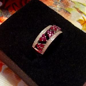 Bella Luce Red Labcreated Ruby And White Diamond Simulant Silver Ring Size 8